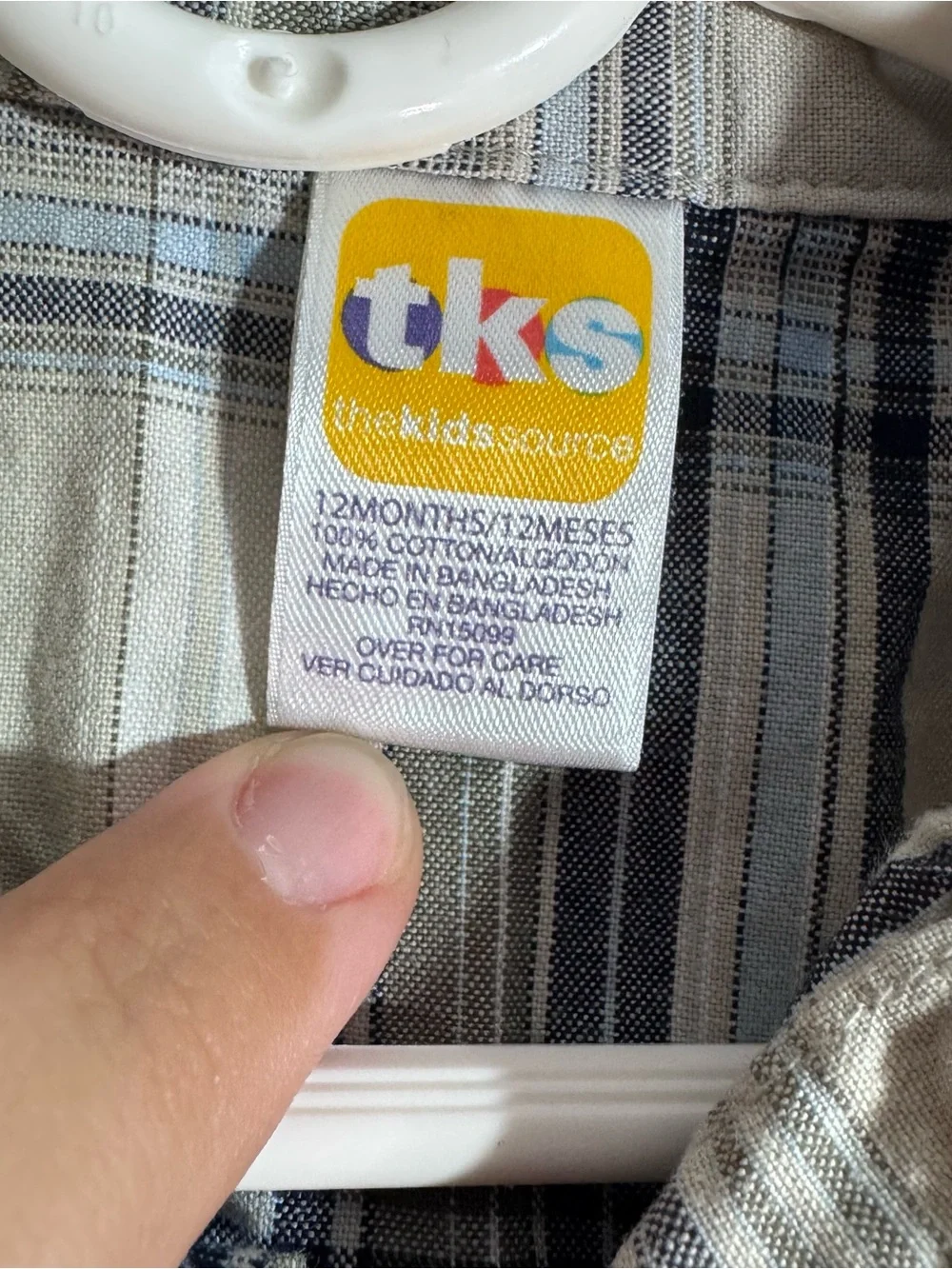 Vintage TKS Kids Boys 12M Plaid Short Sleeve Button Front Shirt 100% Cotton